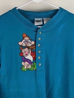 Disney Teal Button-Front  with Seven Dwarfs Embroidery